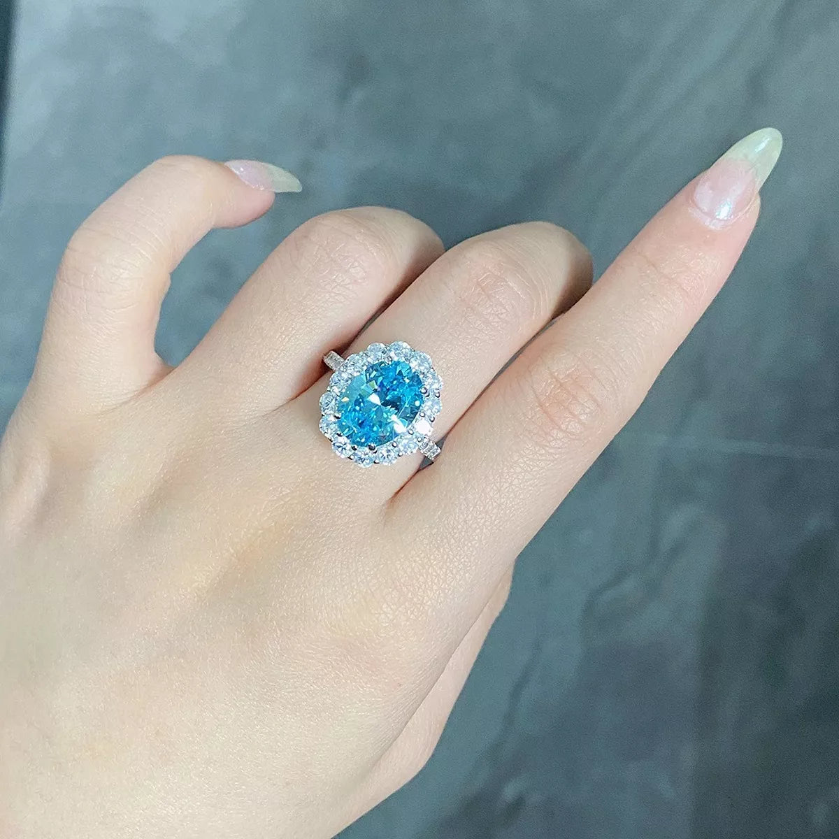 Sterling Silver Zircon Ring in Pastel Blue - women's ring