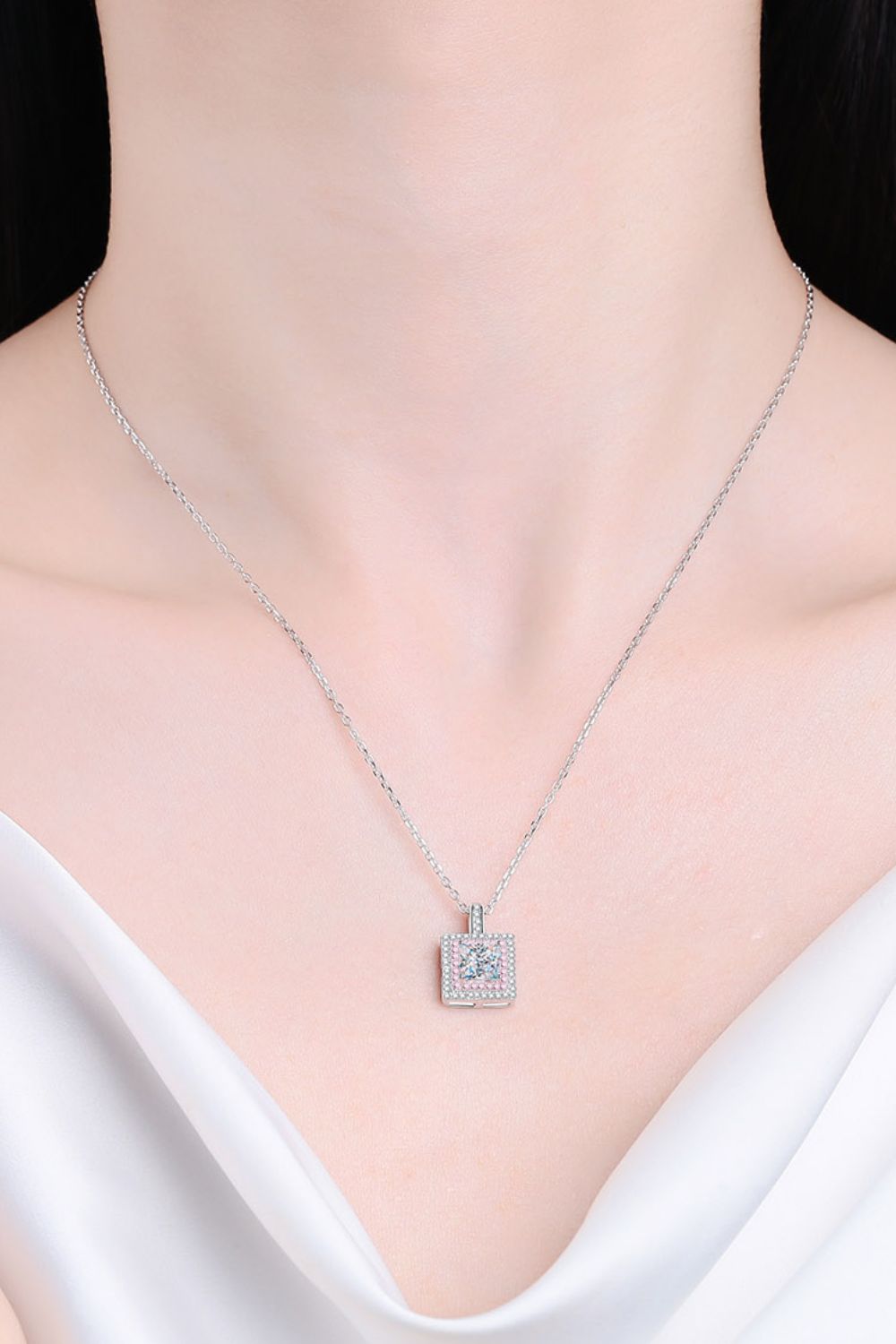 1 Carat Moissanite Square Pendant Chain Necklace in Silver - women's pendant necklace