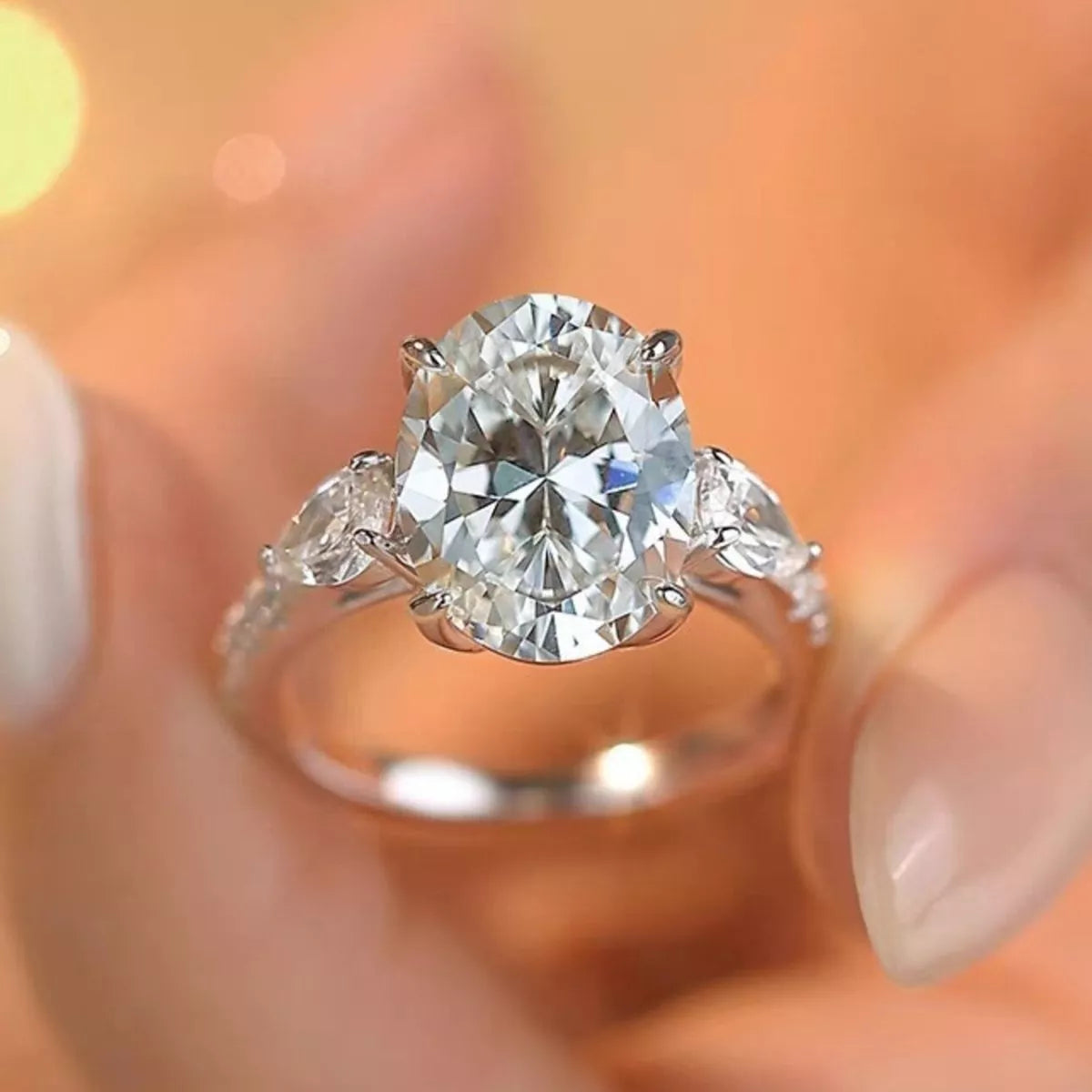 2 Carat Sterling Silver Moissanite Oval Ring - alternate ring view
