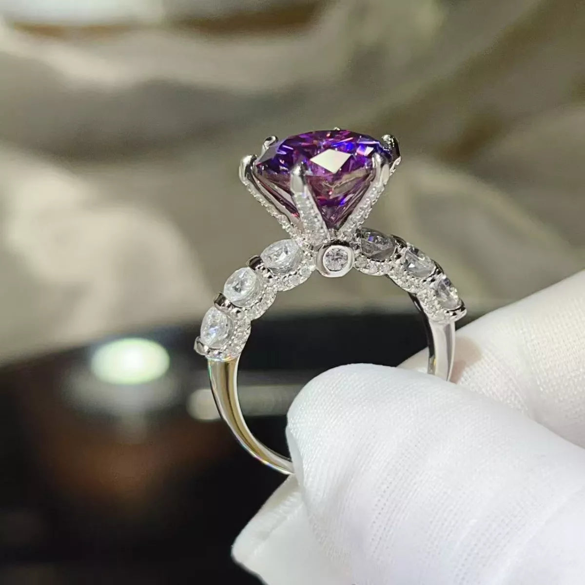 5 Carat Moissanite 6-Prong Sterling Silver Ring in Silver - women's ring