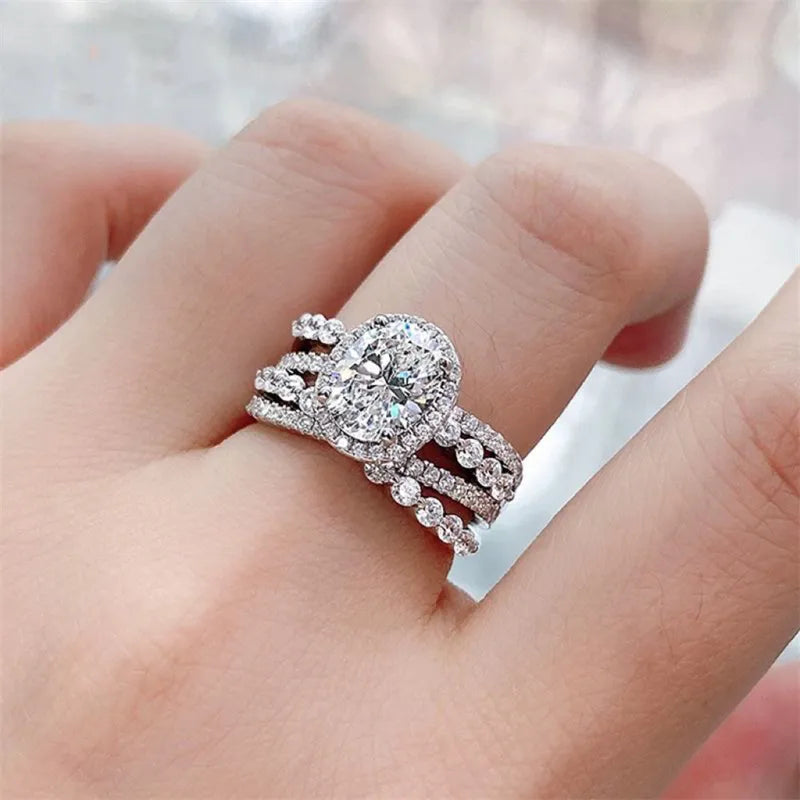 3 Carat Moissanite Sterling Silver Layered Ring in Silver - women's ring