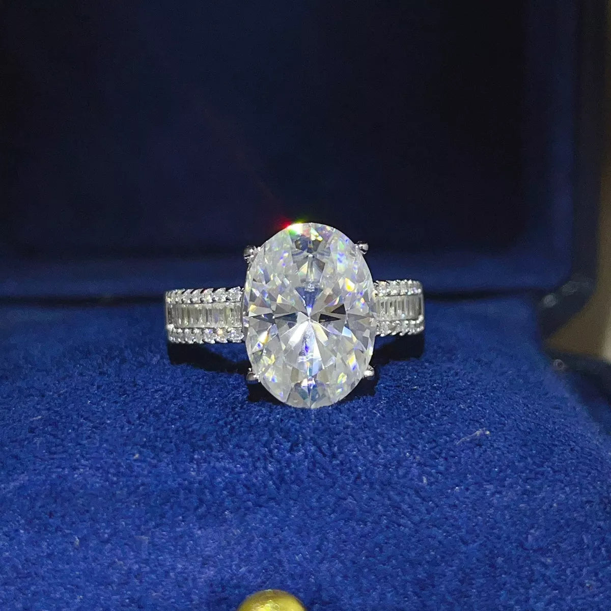 8 Carat Sterling Silver Moissanite Oval Ring in Silver - women's ring