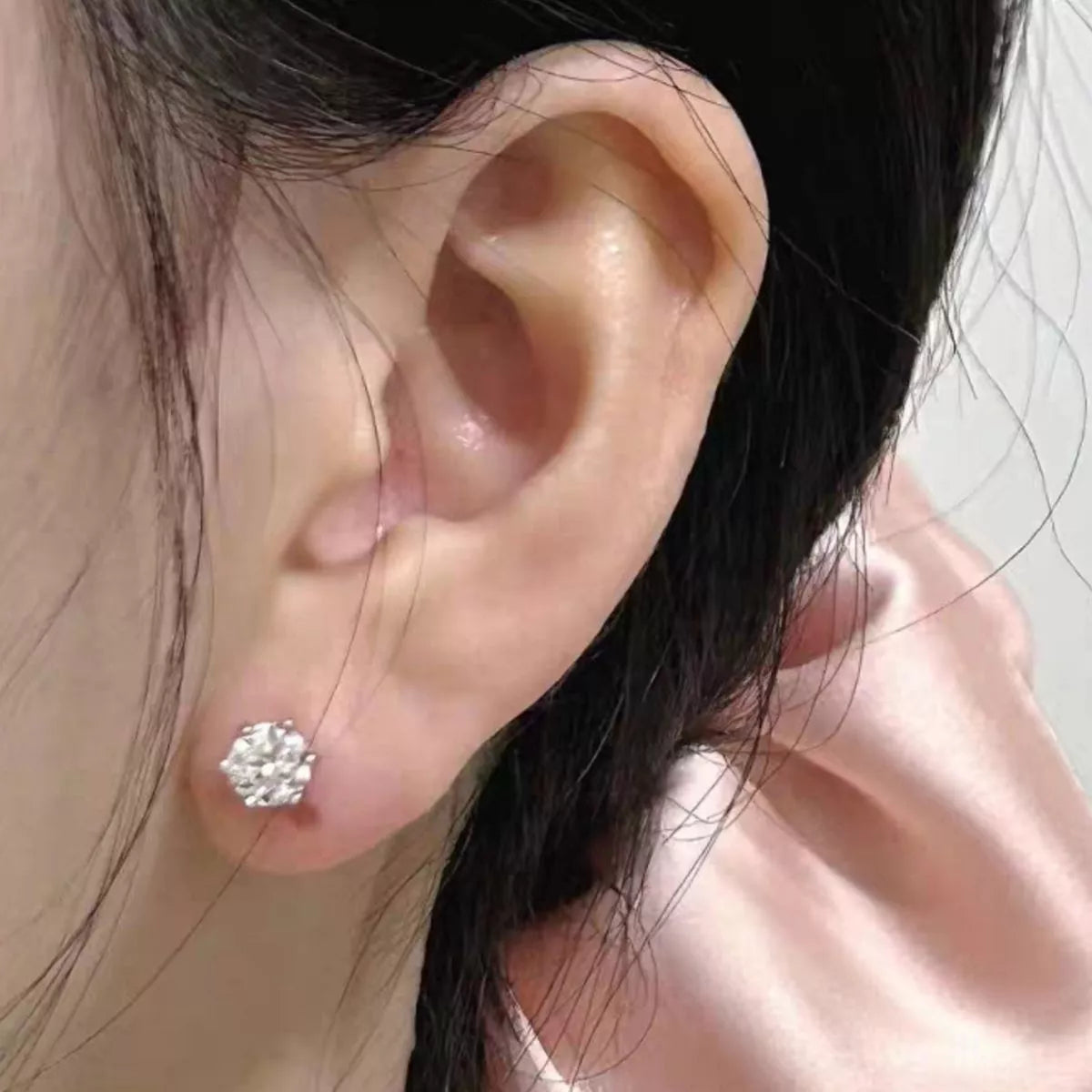 2 Carat Sterling Silver Moissanite Stud Earrings - alternate earring view