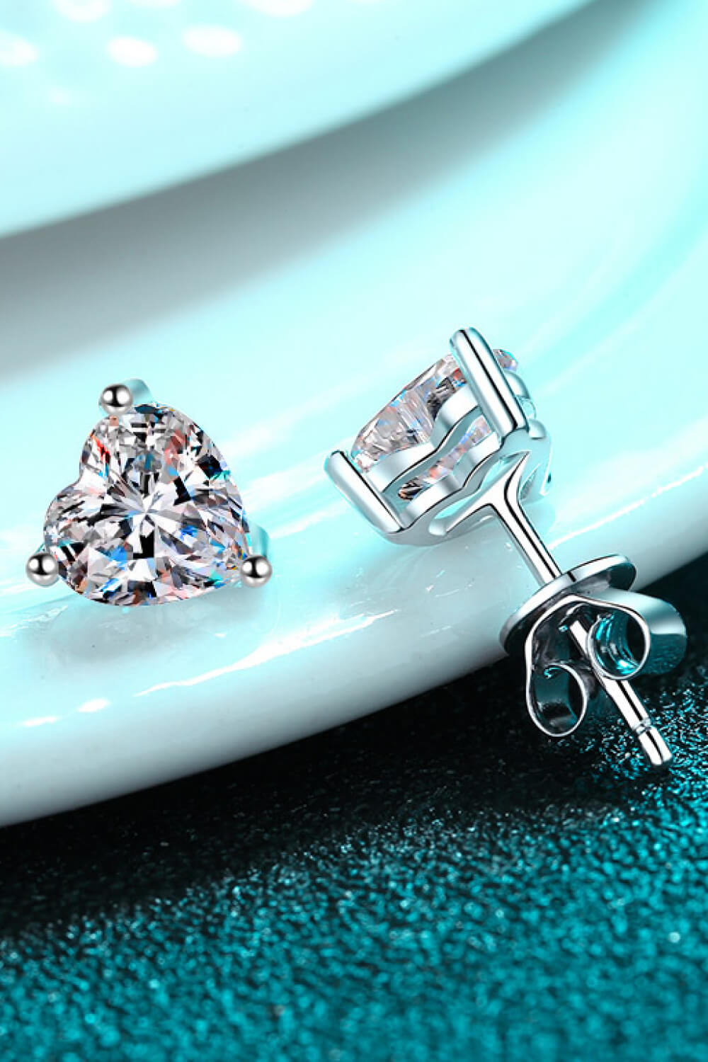 2 Carat Moissanite Heart-Shaped Stud Earrings - alternate earring view