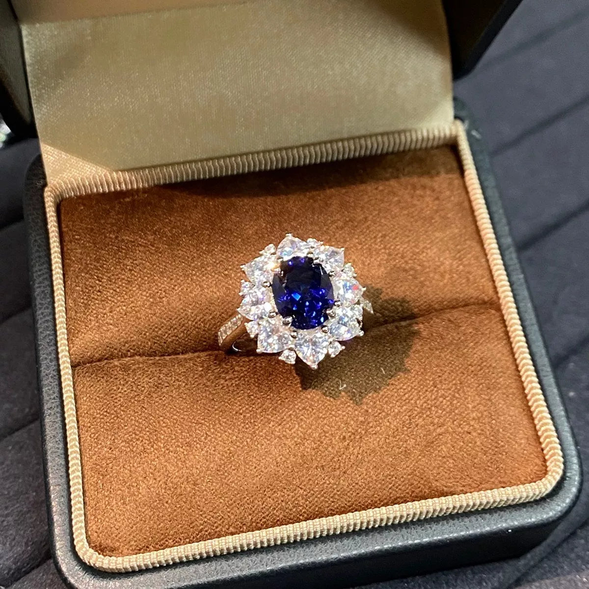 Sterling Silver Oval Royal Blue Sapphire Ring in Blue - women's ring