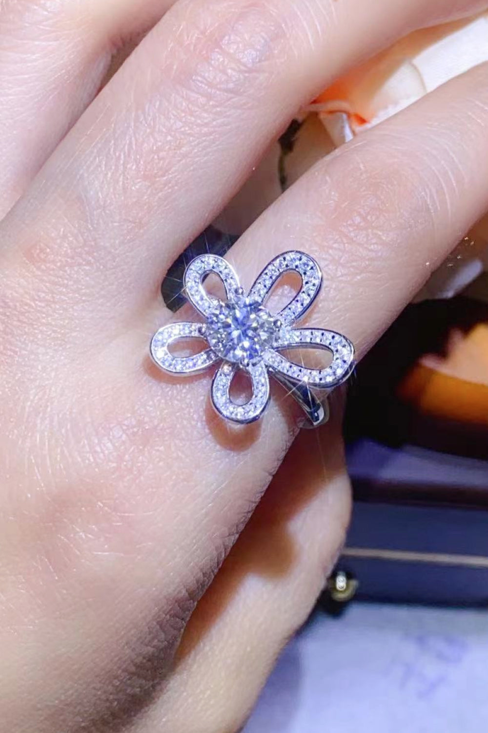 1 Carat Moissanite Flower-Shape Open Ring - alternate ring view