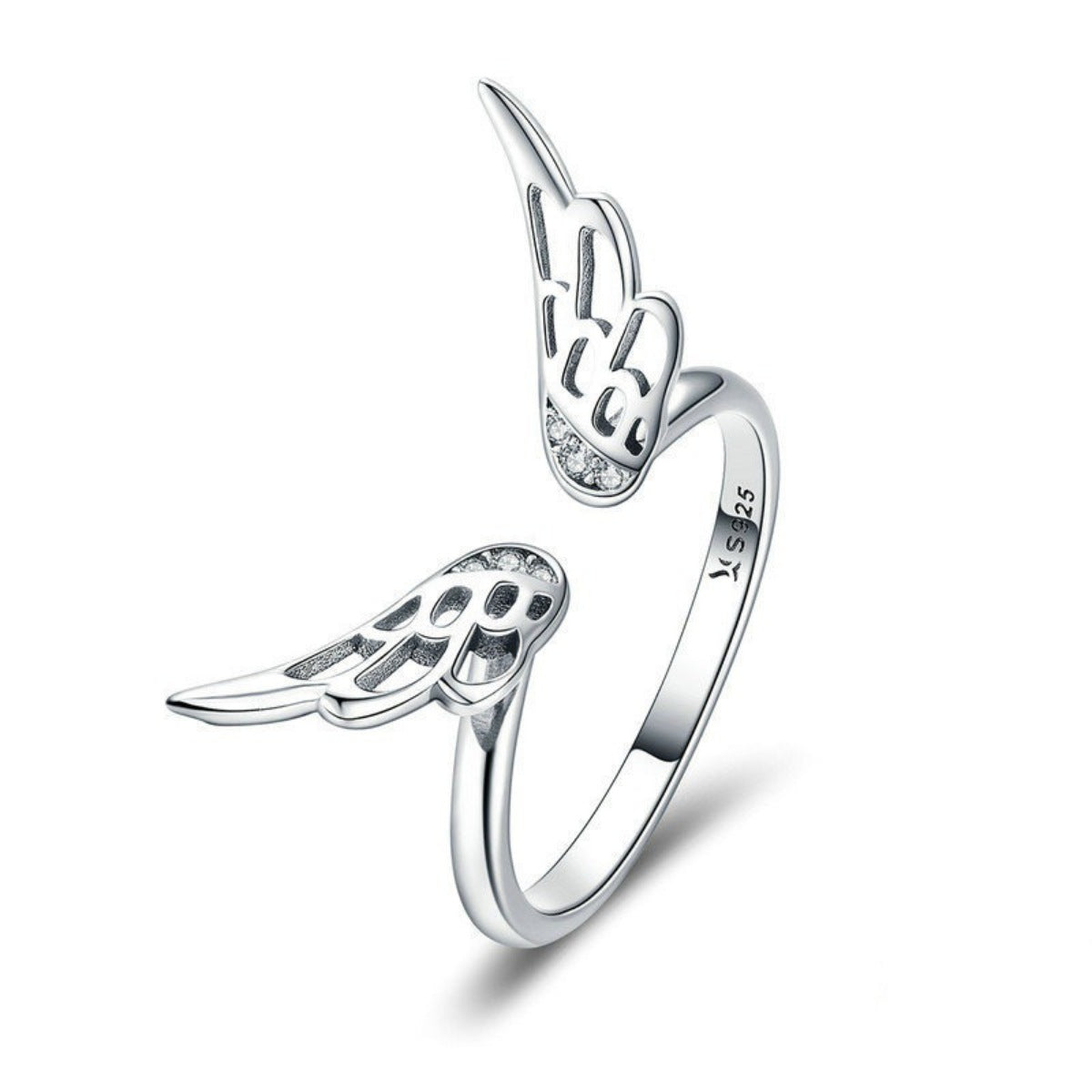 Sterling Silver Zircon Angel Wing Open Ring - alternate ring view