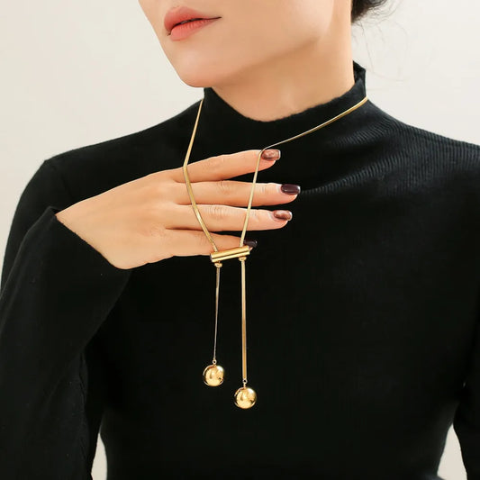 18K Gold-Plated Titanium Steel Hollow Bead Necklace - alternate necklace view
