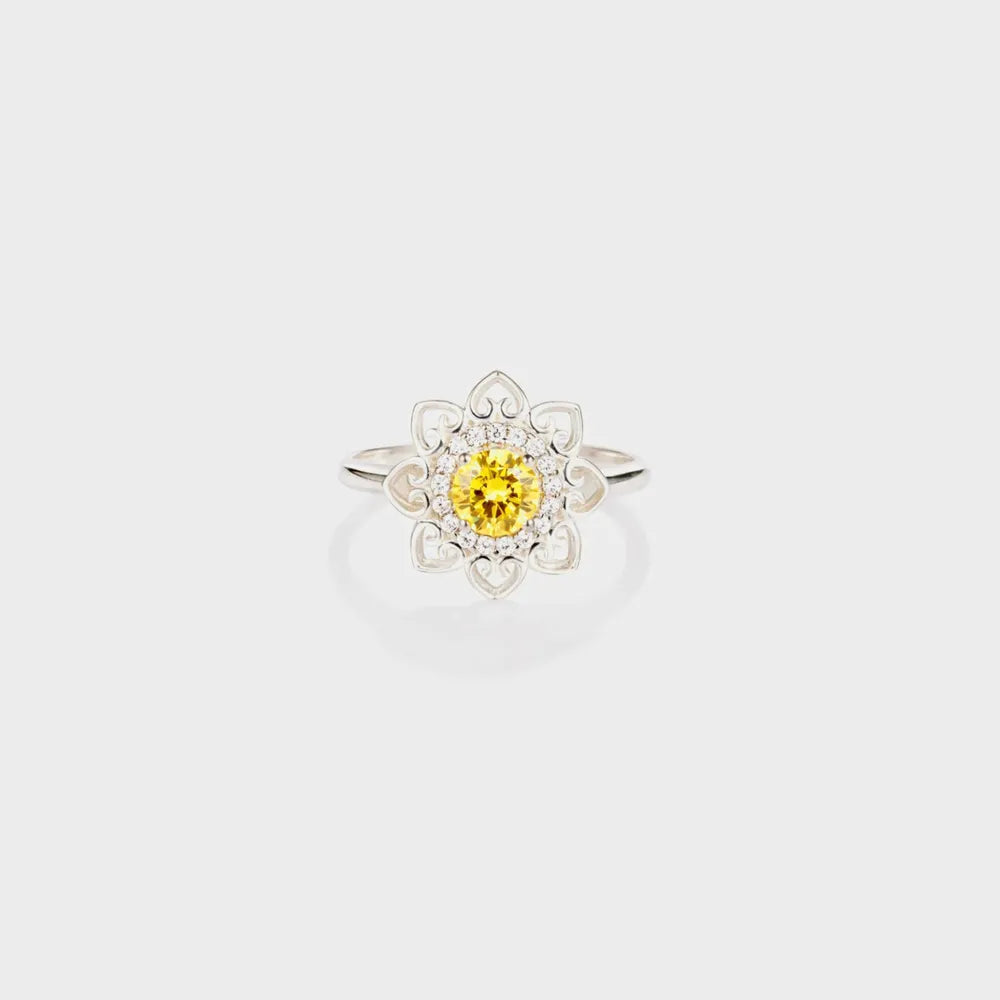 Flower Shape Zircon Platinum-Plated Sterling Silver Ring in Silver - women's ring