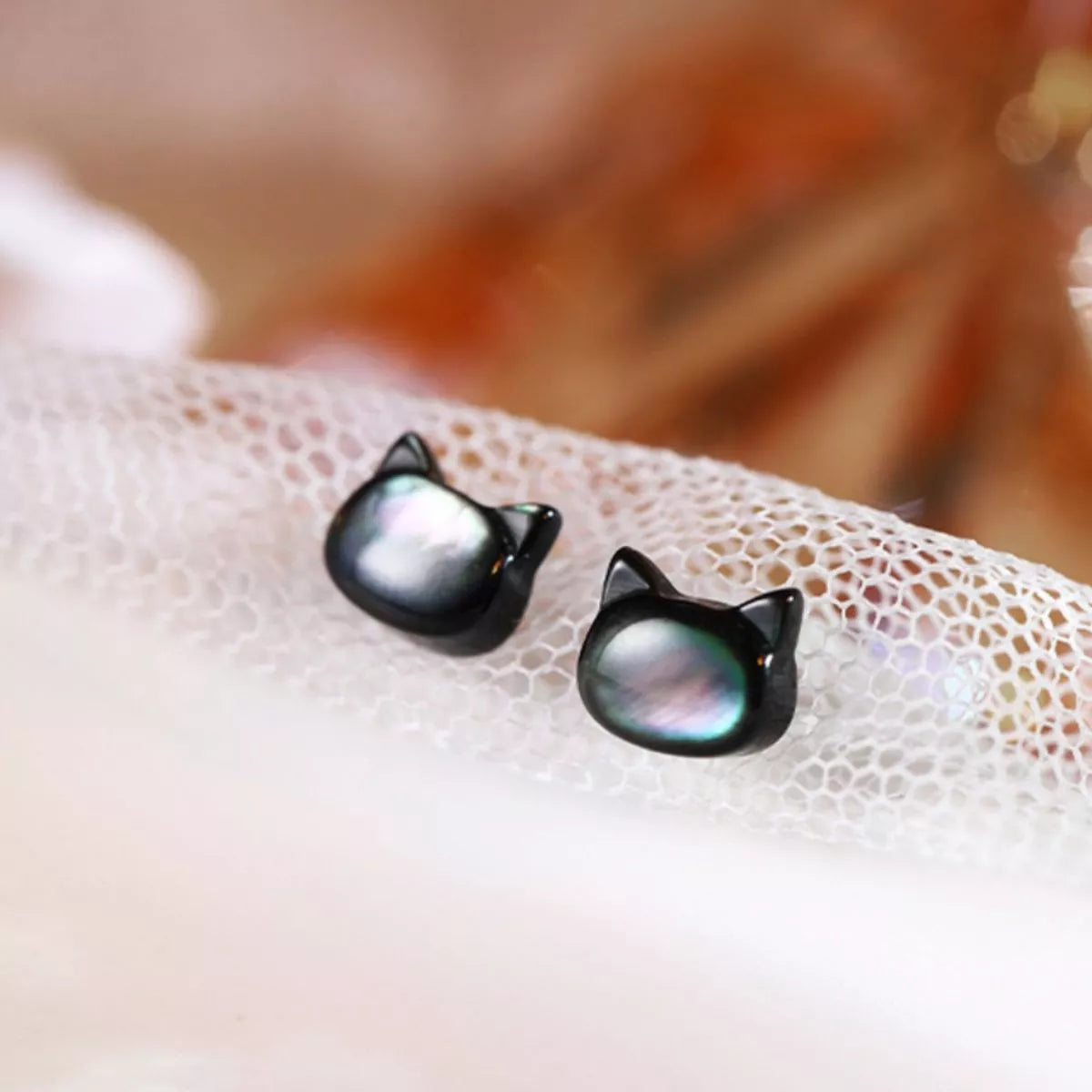 Shell Cute Cat Stud Earrings - alternate earring view