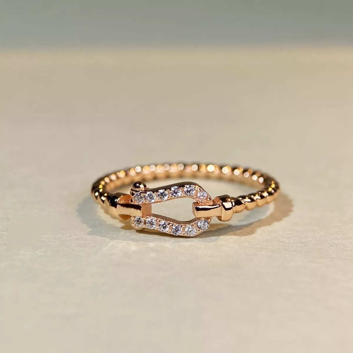 Sterling Silver Zircon Horseshoe Shaped Ring in Gold - women's ring