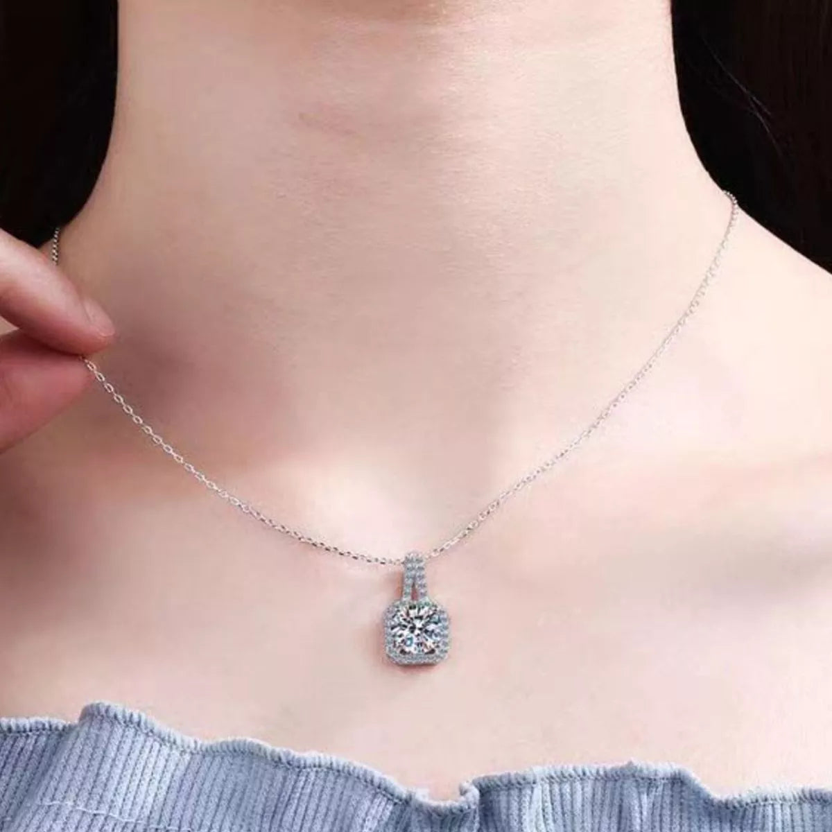 5 Carat Moissanite Sterling Silver Pendant Necklace in Silver - women's pendant necklace