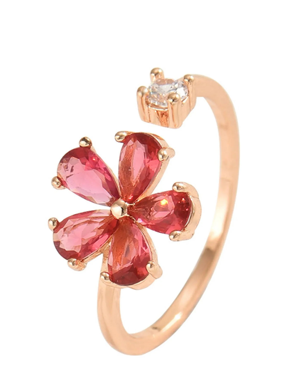 18K Gold-Plated Stainless Steel Zircon Flower Ring - alternate ring view