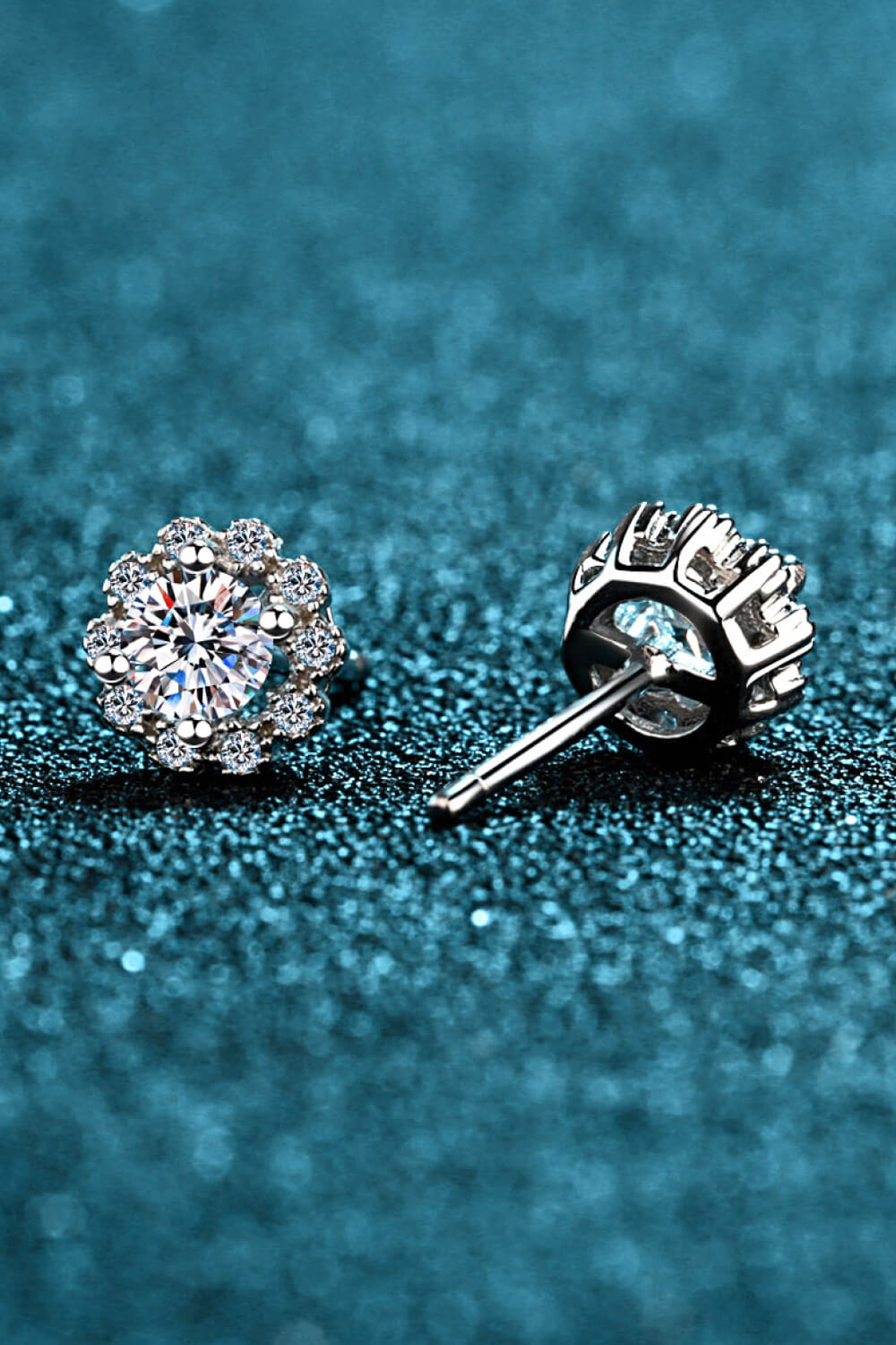 Moissanite Floral-Shaped Stud Earrings - alternate earring view
