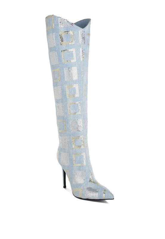 Checkered Sequin Boots