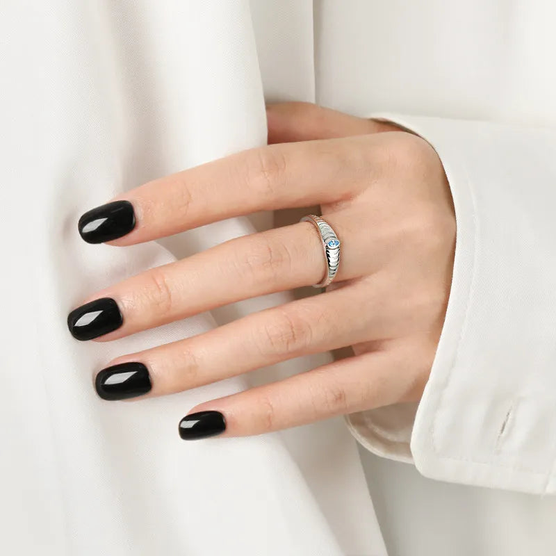 Sterling Silver Inlaid Zircon Ring in Silver - women's ring