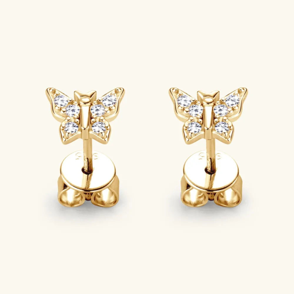 Moissanite Sterling Silver Butterfly Stud Earrings - alternate earring view