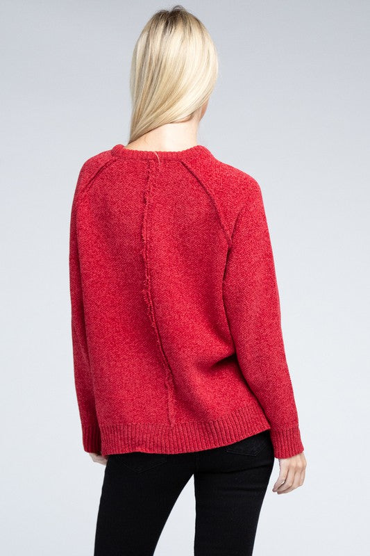 Chenille Side‑Slit Crew Sweater