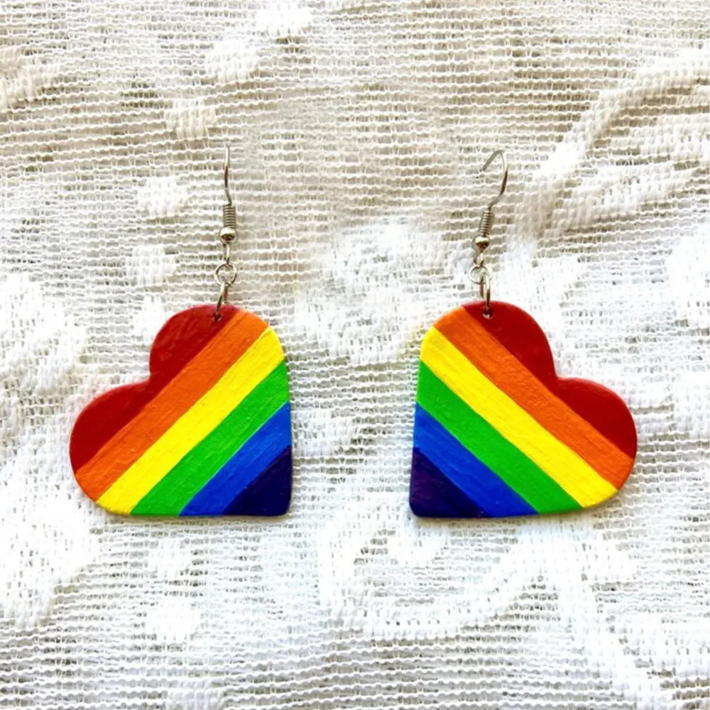 Leather Colorful Striped Heart Earrings - alternate earring view