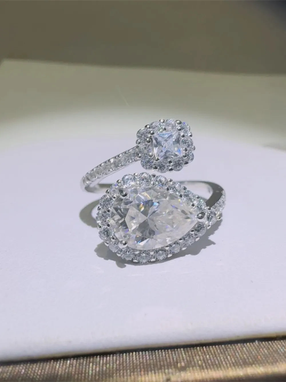2 Carat Moissanite Sterling Silver Bypass Ring - alternate ring view
