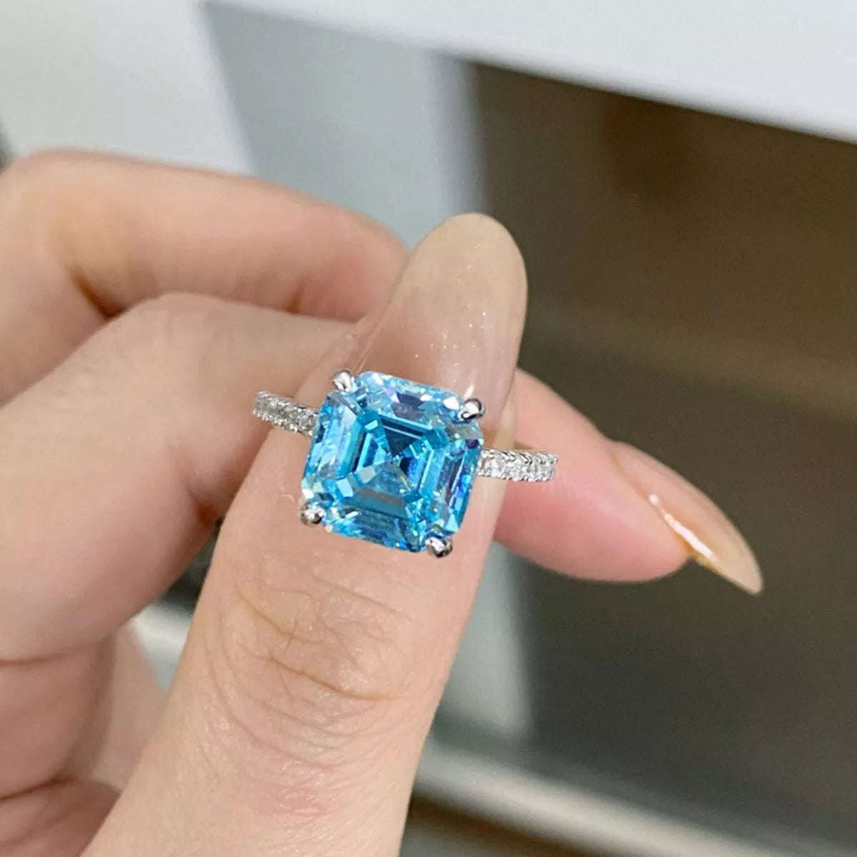 Sterling Silver Square Ring in Sky Blue - women's ring