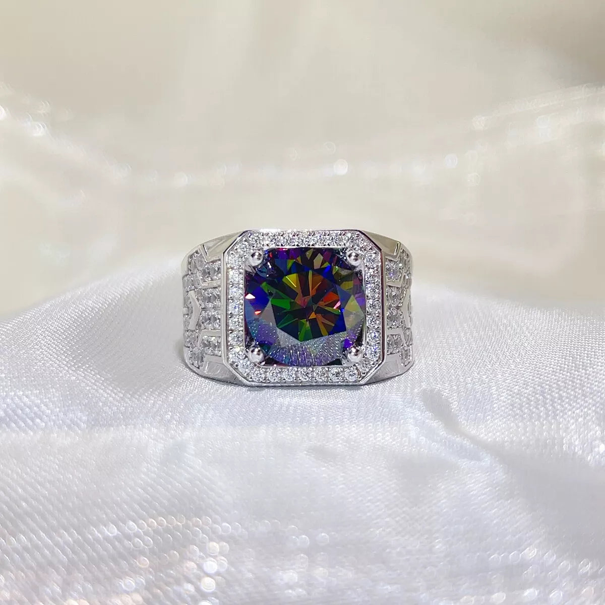 5 Carat Sterling Silver Moissanite Ring in Blue - women's ring