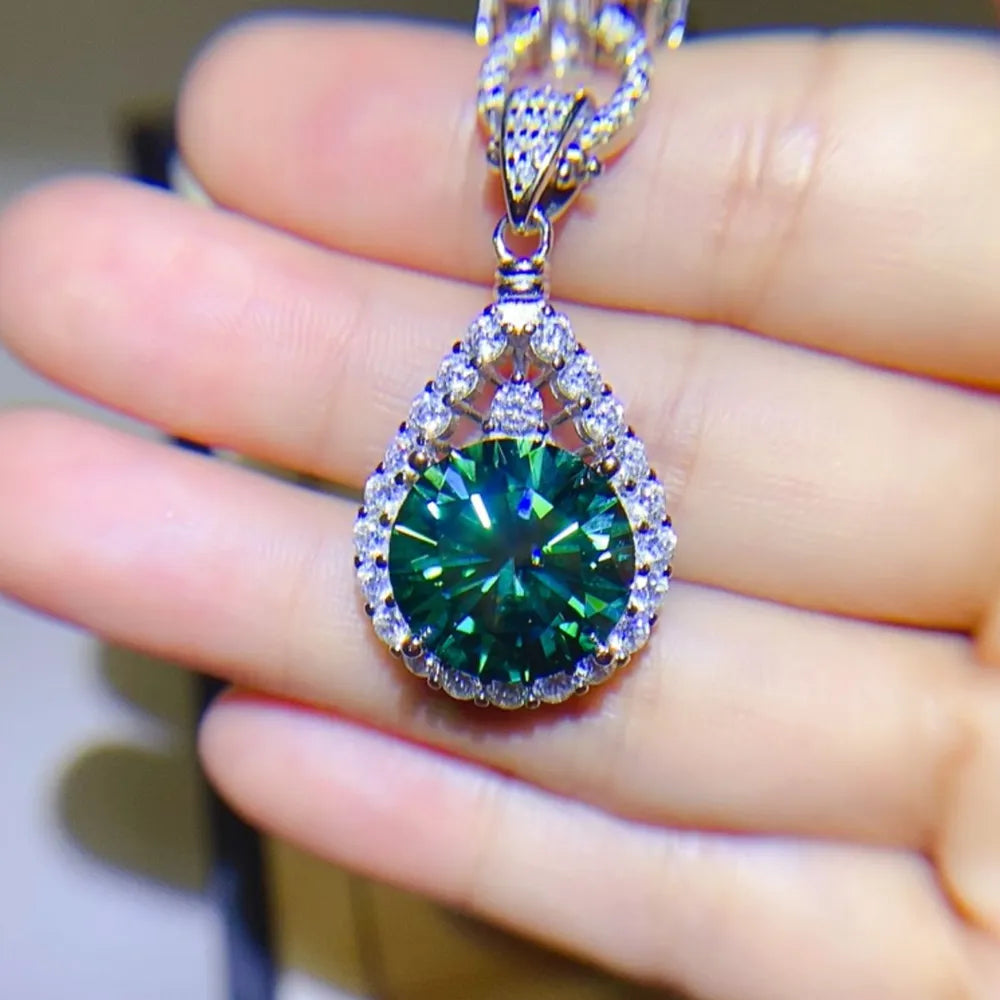 10 Carat Moissanite Sterling Silver Teardrop Shape Necklace in Silver - women's necklace