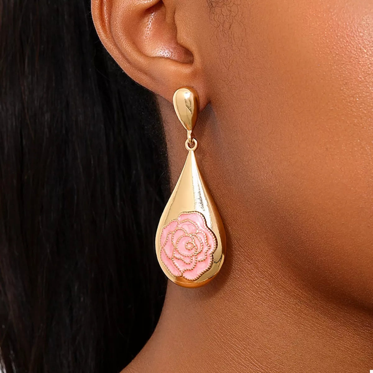 18K Gold-Plated Flower Teardrop Earrings - alternate earring view