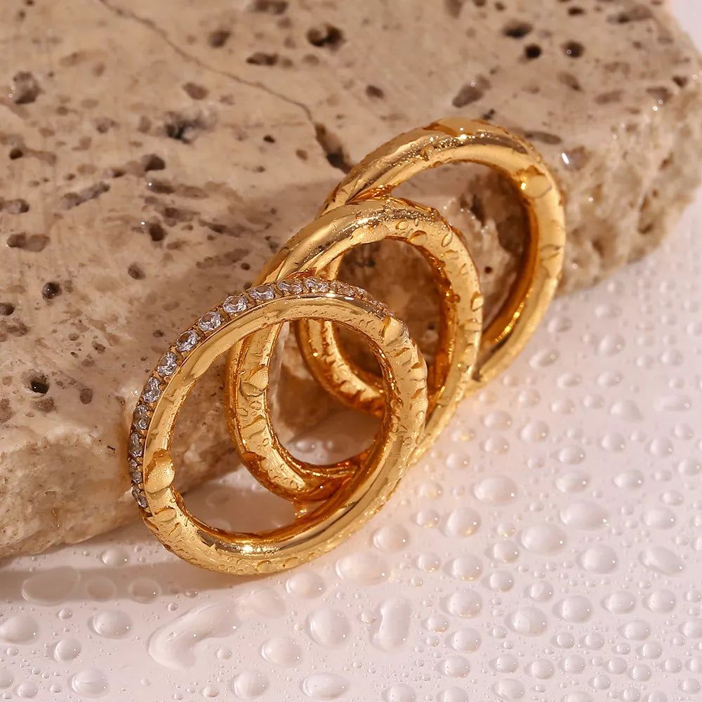 Stainless Steel Zircon Ring 3 Piece Set - alternate ring view