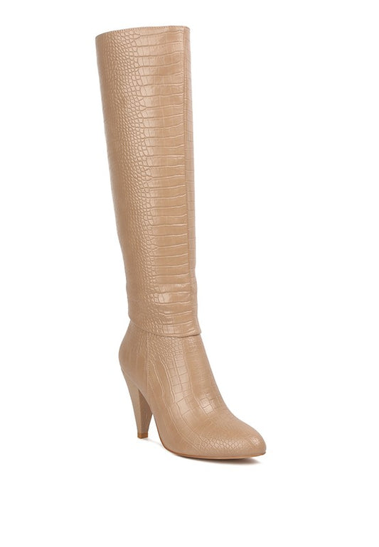 Elevate your look with our stylish calf boots featuring croco PU outer material, synthetic lining, and a durable TPR outer sole. The closed pointed toe and buckle details add a chic touch, while the high heel offers comfort and elegance. With a lightly cushioned insole and convenient side zipper opening, these boots are a perfect blend of fashion and function. Enjoy free shipping on all orders. Shop now!