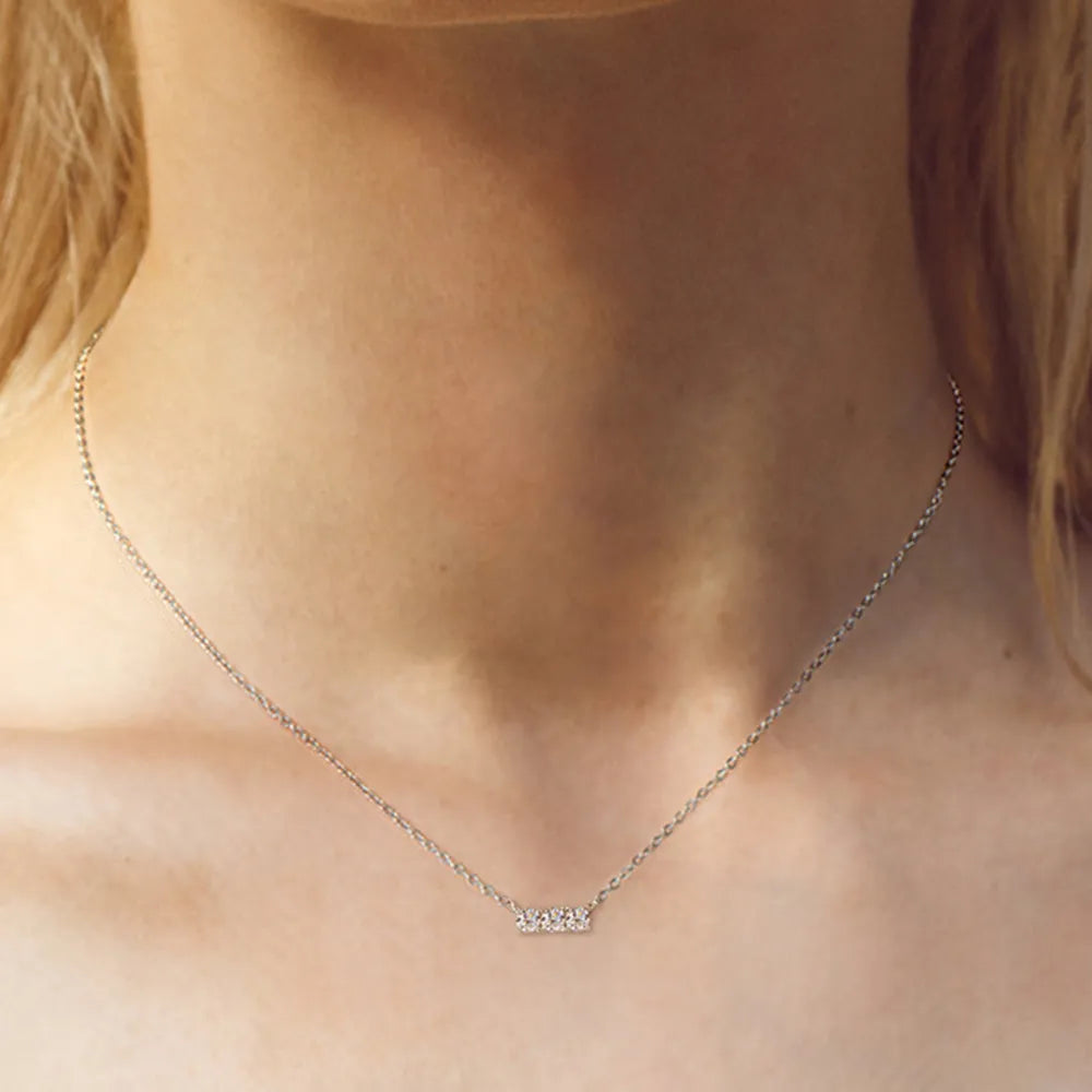 Sterling Silver Inlaid Moissanite Bar Necklace - alternate necklace view