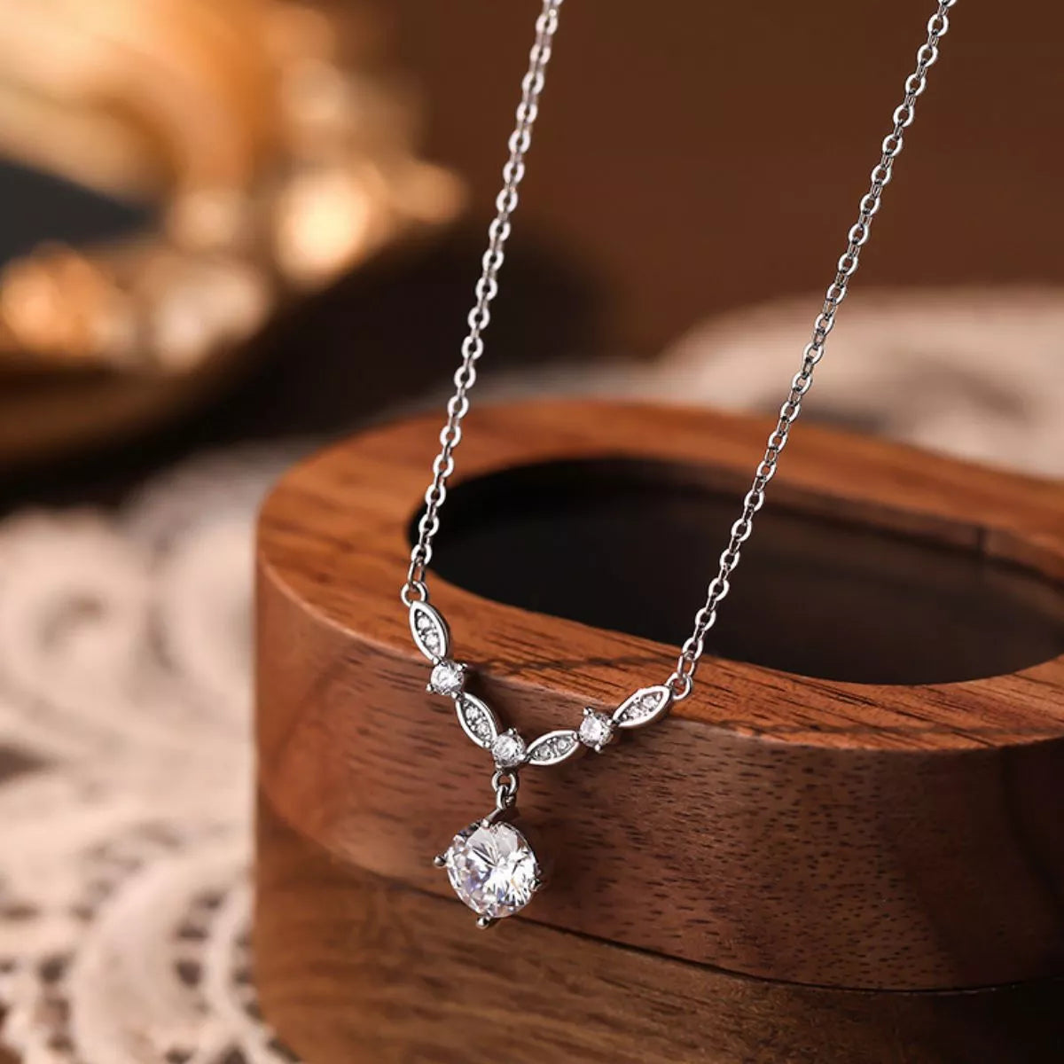Sterling Silver Zircon Pendant Necklace in Silver - women's pendant necklace
