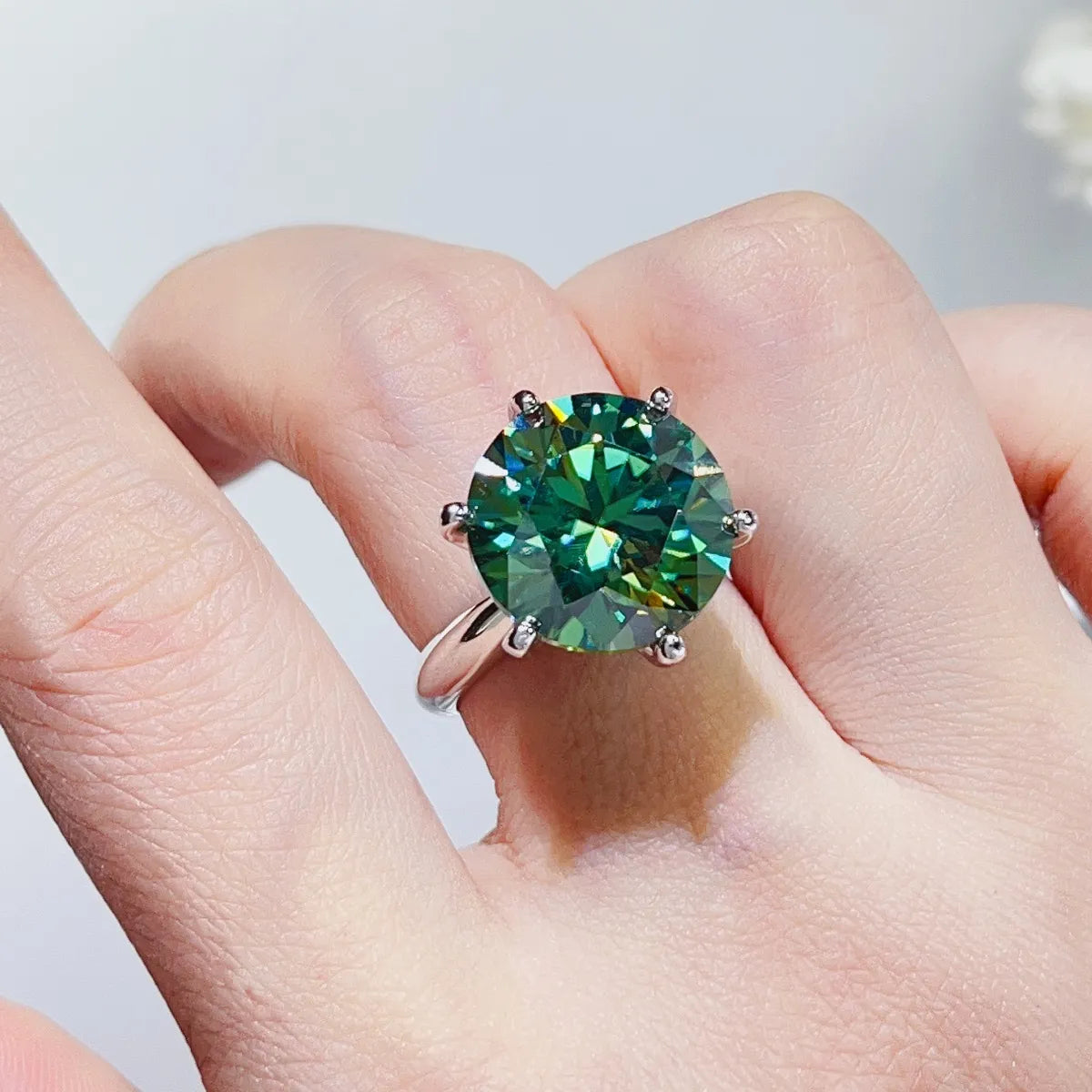 10 Carat Moissanite Sterling Silver Ring in Green - women's ring