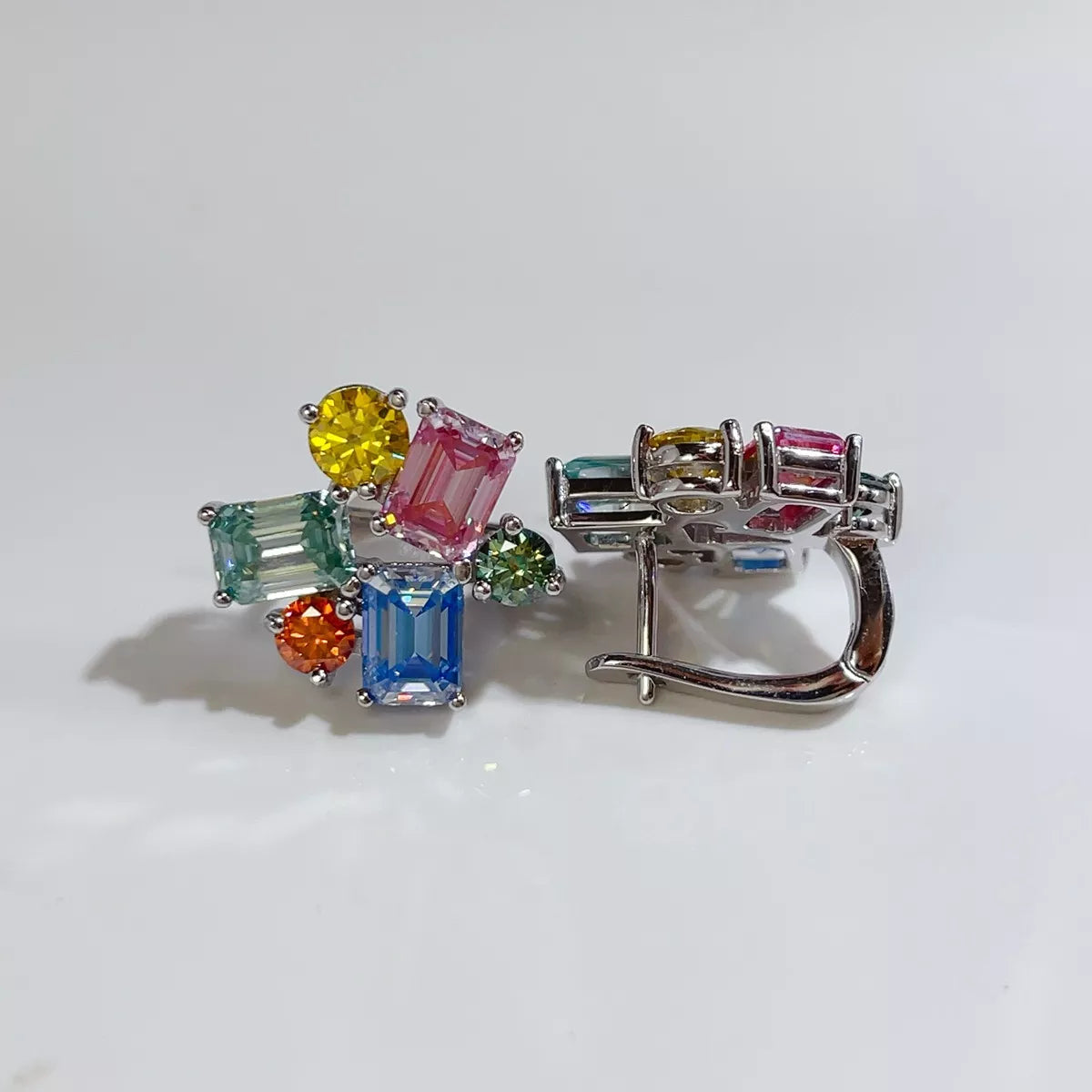 Sterling Silver Moissanite Multi-Color Earrings - alternate earring view