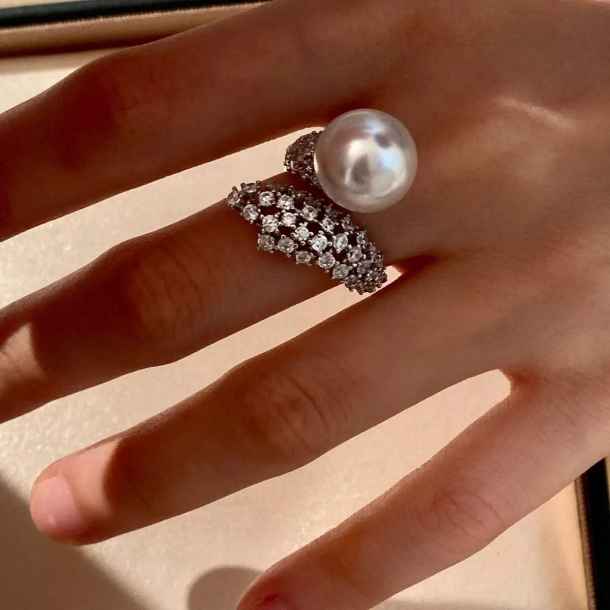 Sterling Silver Pearl Bypass Ring - alternate ring view