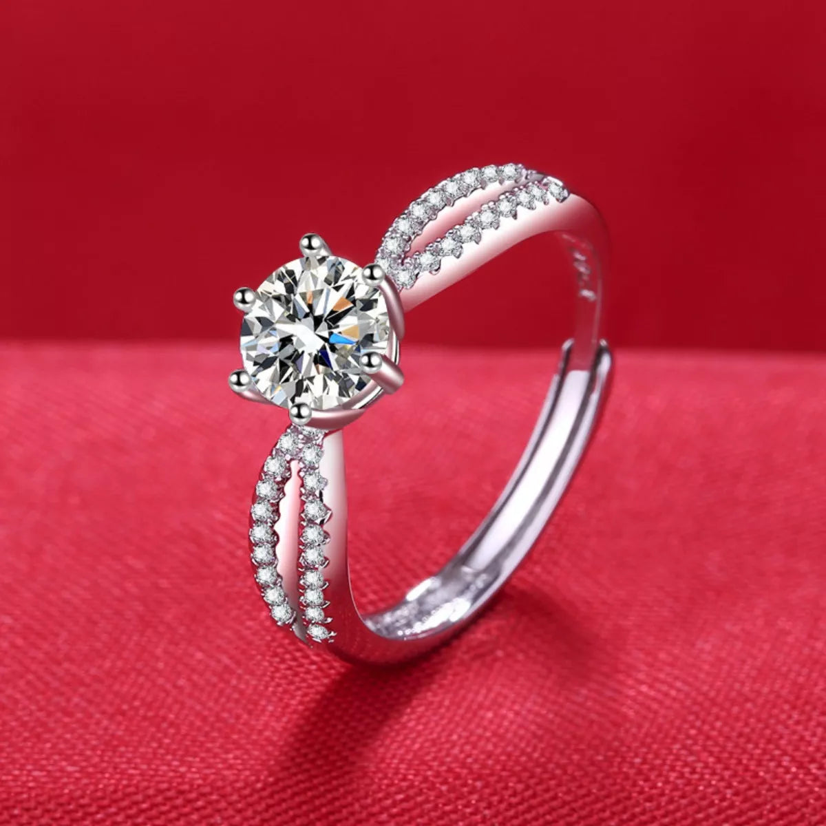 1 Carat Moissanite Sterling Silver Ring - alternate ring view