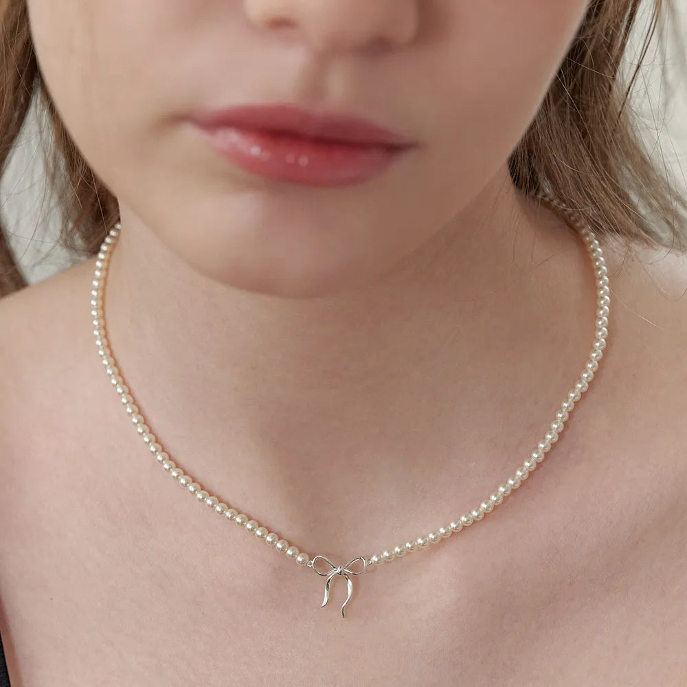 Copper Pearls Bow Necklace - alternate necklace view
