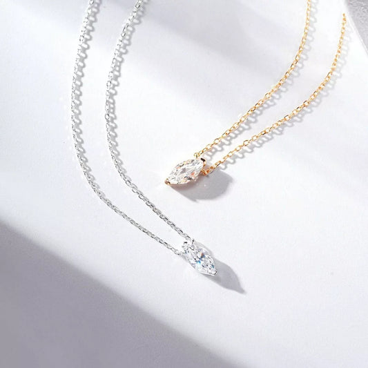 Sterling Silver Zircon Teardrop Necklace in Gold - women's necklace