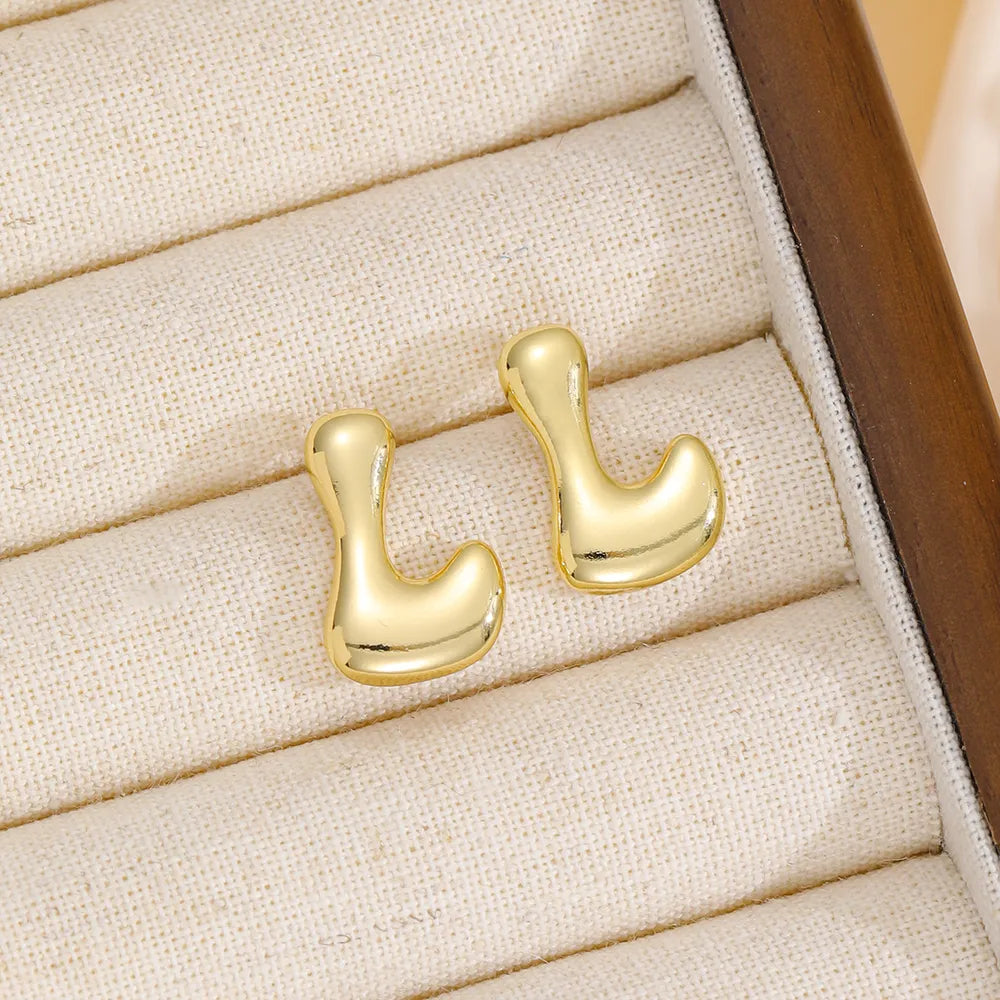 18K Gold-Plated Bubble Letter Stud Earrings in Style M - women's stud earrings