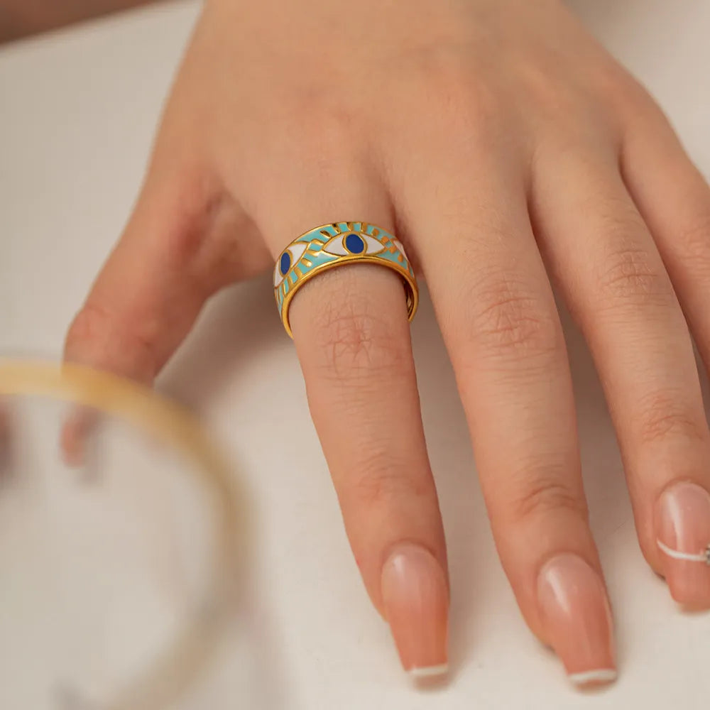 Stainless Steel Evil Eye Ring - alternate ring view