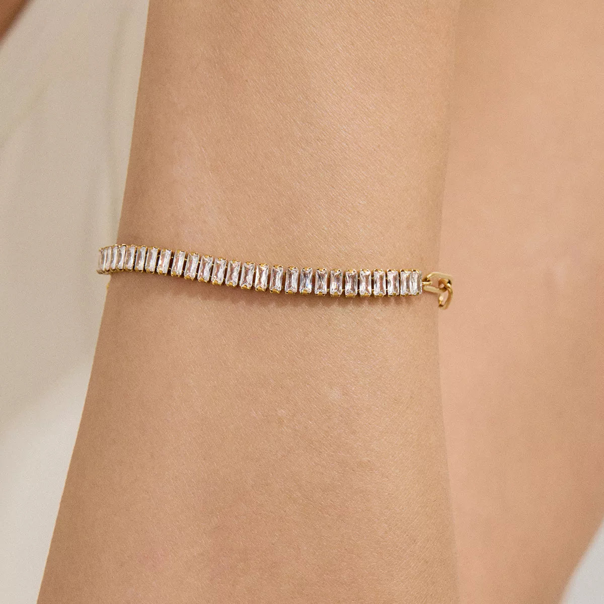 18K Gold-Plated Stainless Steel Rhinestone Chain Bracelet in Style A - women's chain bracelet
