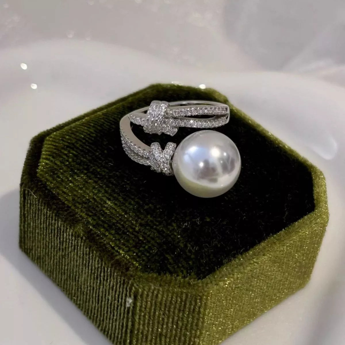 Pearl Zircon Bypass Ring - alternate ring view