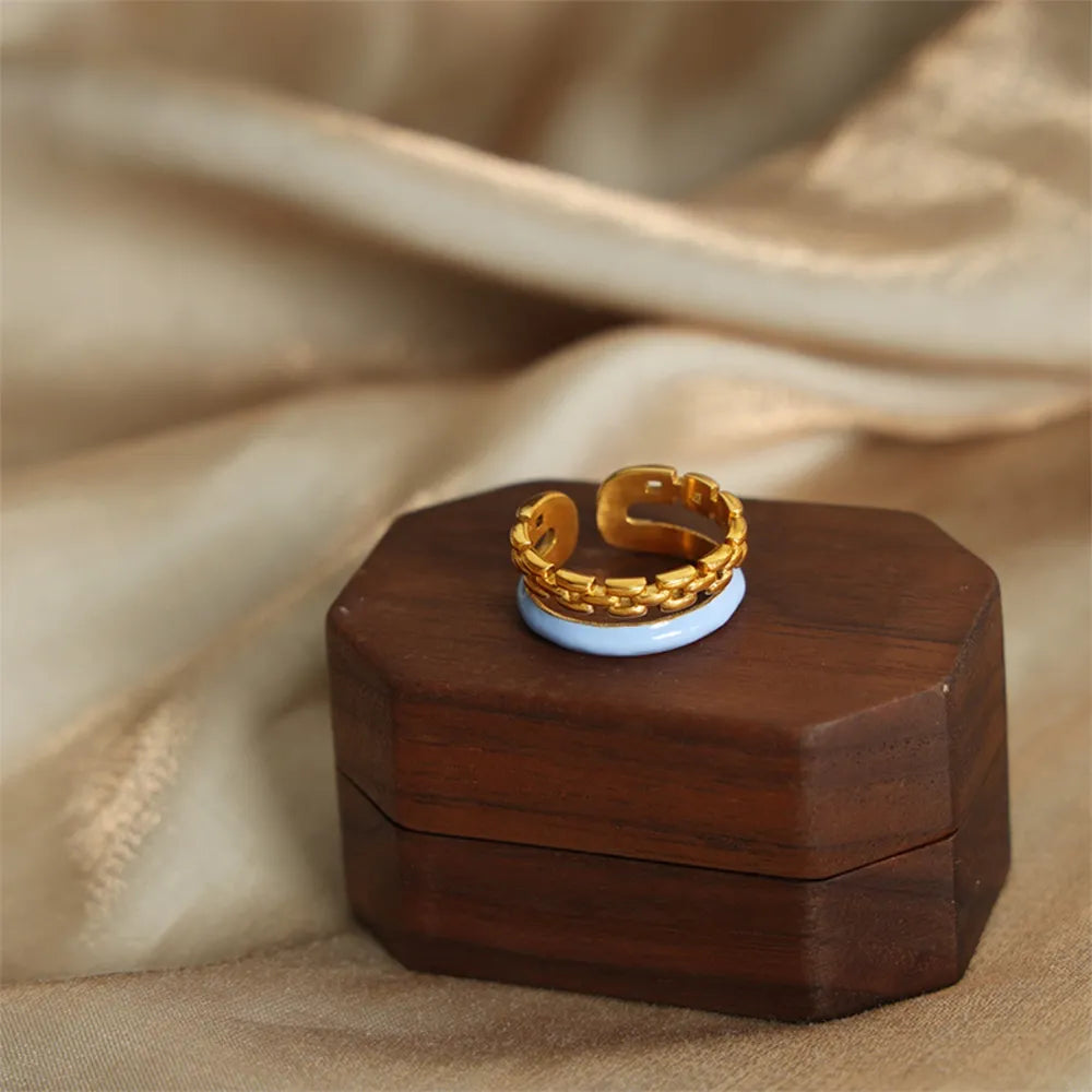 Enamel 18K Gold-Plated Open Ring in Silver - women's open ring