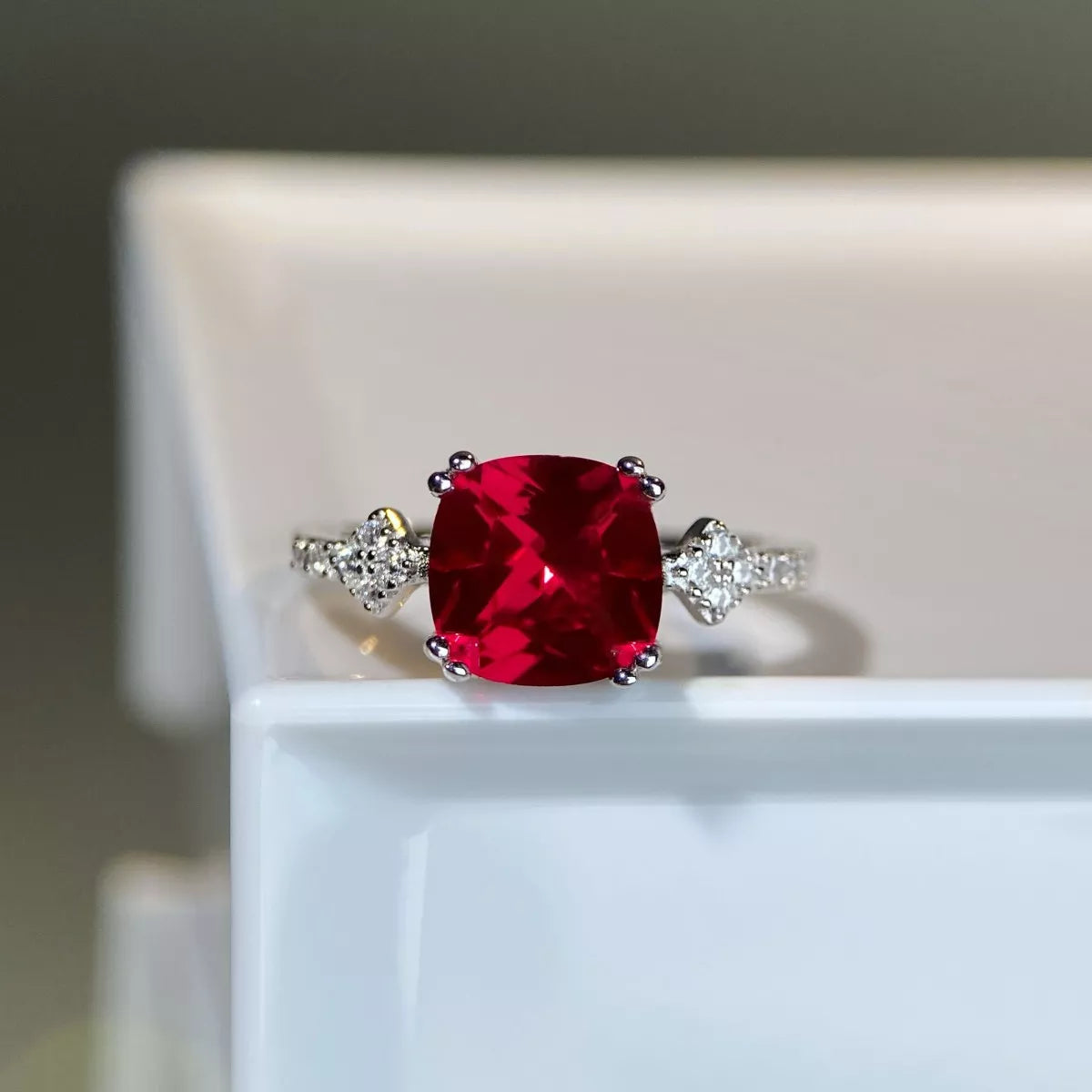 Sterling Silver Zircon Geometric Ring - alternate ring view