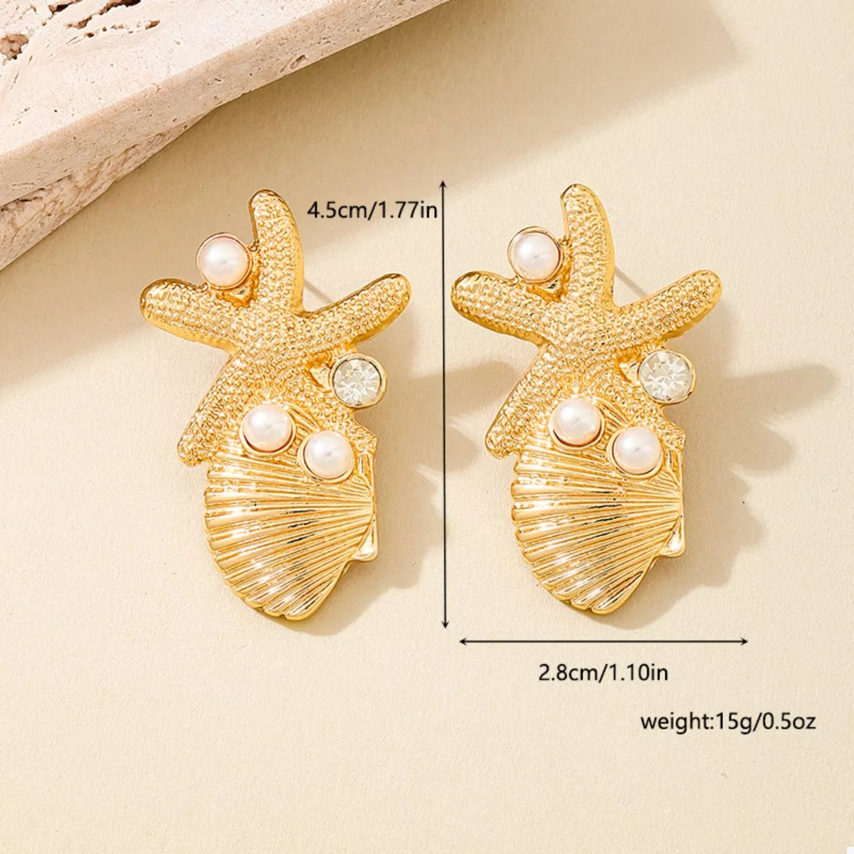 Ocean Starfish Shell Synthetic Pearl Drop Earrings - alternate earring view