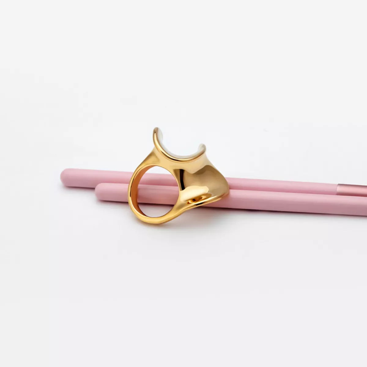 18K Gold-Plated Copper Geometric Sculptural Ring - alternate ring view