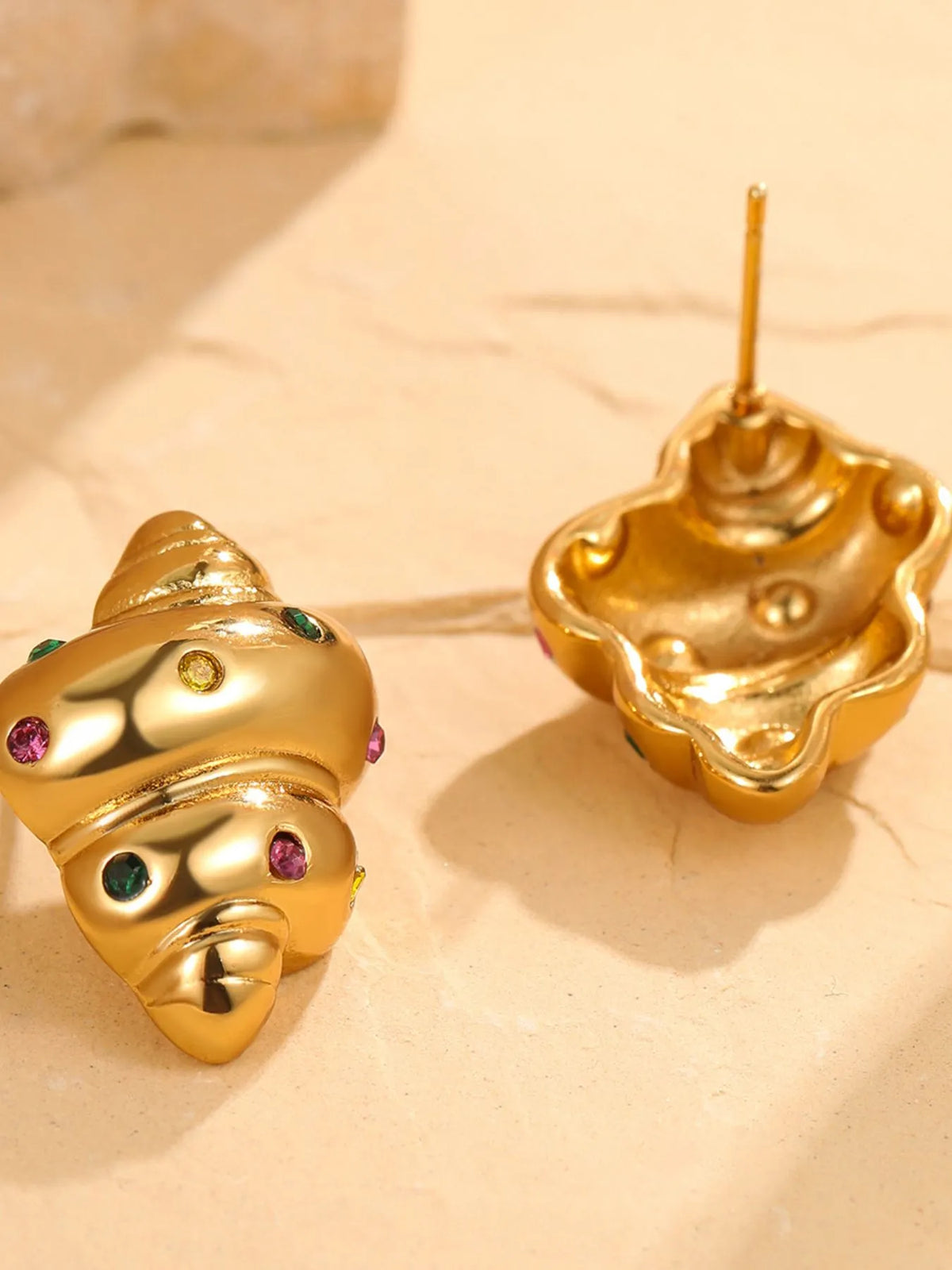 18K Gold-Plated Inlaid Zircon Spiral Earrings - alternate earring view