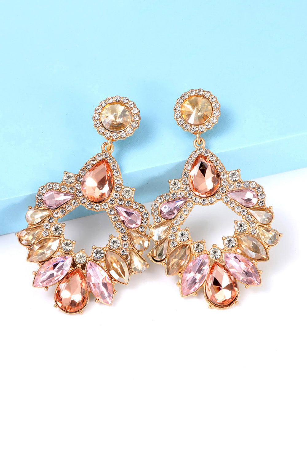 Zinc Alloy Frame Glass Stone Dangle Earrings - alternate earring view