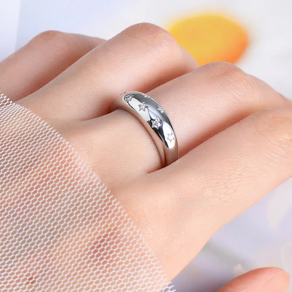 Sterling Silver Inlaid Moissanite Star Ring in Gold - women's ring