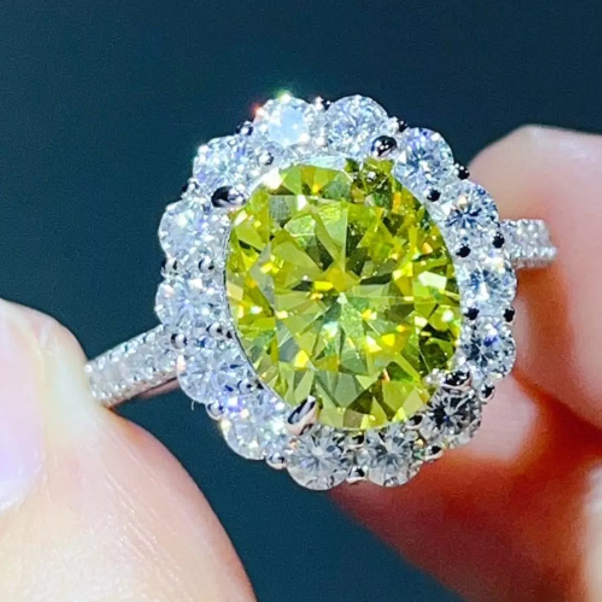5 Carat Moissanite Sterling Silver Round Ring in Light Yellow - women's ring
